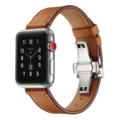 Кожаный ремешок с застежкой-бабочкой для Apple Watch 45/44/42 mm Brown