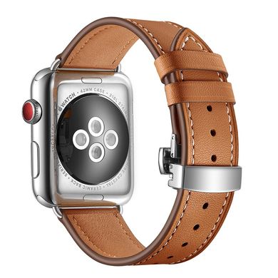 Шкіряний ремінець із застібкою-метеликом для Apple Watch 45/44/42 mm Brown
