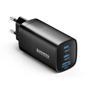 Зарядний пристрій 65W ASOMETECH GaN, 2&times;USB-C + USB-A, EU (чорний) &mdash; RCE-6501