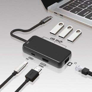USB-Hub ZAMAX 6-in-1 Type C HUB to 4k HDMI/HDTV + USB-C + 3*USB 3.0 + RJ45 LAN