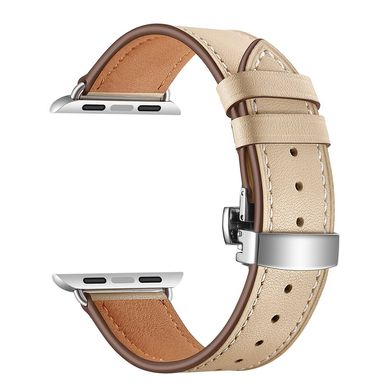 Кожаный ремешок с застежкой-бабочкой для Apple Watch 45/44/42 mm Beige