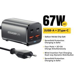 Настільний зарядний пристрій Essager Jiyue 67W GaN 2&times;USB-C + 2&times;USB-A ES-CD35 Black