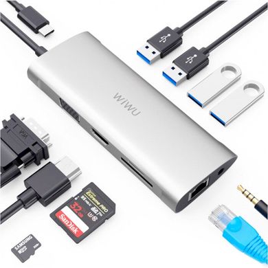 WiWU Alpha A11 USB-C to 3xUSB3.0+1xUSB2.0+USB Type-C+SD+Micro SD+HDMI+RJ45+Stereo+VGA