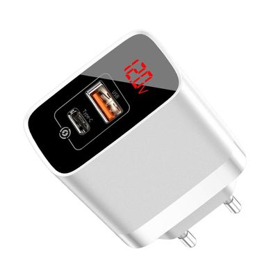 Зарядний пристрій Baseus charger Mirror Lake 2USB QC 3.0/PD type-C with display white 18W