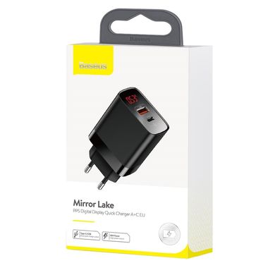 Baseus charger Mirror Lake 2USB QC 3.0/PD type-C with display Black 18W
