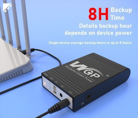 Джерело безперебійного живлення для роутера WGP Mini UPS 10400 мА&middot;год, USB 5 В / DC 9 В / 12 В, Black