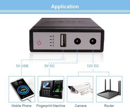 Джерело безперебійного живлення для роутера WGP Mini UPS 10400 мА&middot;год, USB 5 В / DC 9 В / 12 В, Black