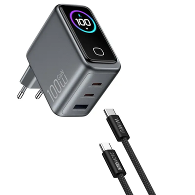 Мережевий зарядний пристрій WIWU Voyager 100W GaN Charger Combo (CHG300) + кабель Type-C to Type-C (1.5m)