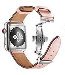 Шкіряний ремінець із застібкою-метеликом для Apple Watch 45/44/42 mm Pink