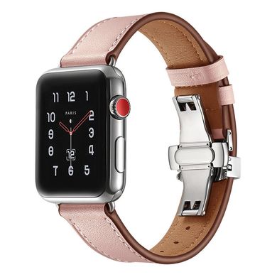 Шкіряний ремінець із застібкою-метеликом для Apple Watch 45/44/42 mm Pink
