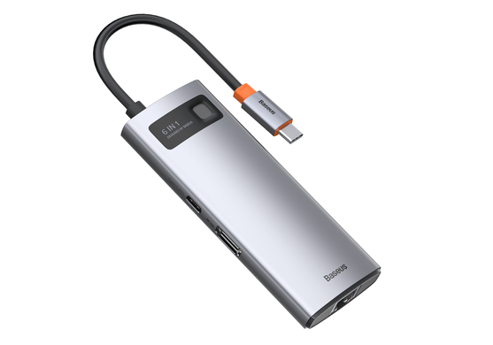 USB Type-C Хаб 6 in 1 Baseus Metal Gleam Series USB-C to 3x USB 3.0 + HDMI + PD + RJ45