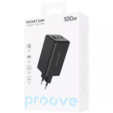 Мережевий зарядний пристрій Proove Pocket GaN Max 100W (2 Type-C + USB) &mdash; Чорний