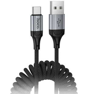 Hoco X121 Nuevo Coiled Spring USB to Type-C Charging Data Cable (3A, 1.5M) Black