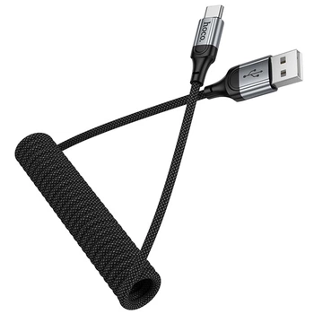 Hoco X121 Nuevo Coiled Spring USB to Type-C Charging Data Cable (3A, 1.5M) Black