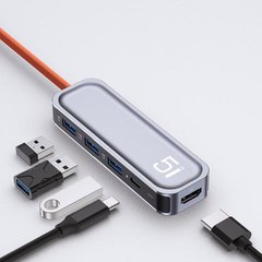 USB Type-C HUB Rock 5 in 1 Type-C to PD+USB3.0X3 Multi-function HUB (4K60HZ)