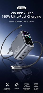 Мережевий зарядний пристрій WIWU Voyager 140W GaN Charger Combo (CHG200) + кабель Type-C to Type-C (1.5m)