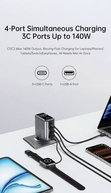 Мережевий зарядний пристрій WIWU Voyager 140W GaN Charger Combo (CHG200) + кабель Type-C to Type-C (1.5m)