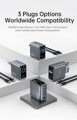 Мережевий зарядний пристрій WIWU Voyager 140W GaN Charger Combo (CHG200) + кабель Type-C to Type-C (1.5m)