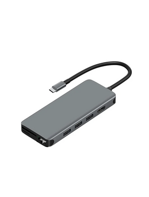 Type-C адаптер 12 в 1 WiWU Alpha USB-C to 3xUSB3.0+3xUSB2.0+USB Type-C+SD+TF+HDMI+RJ45+3.5 mm audio jack
