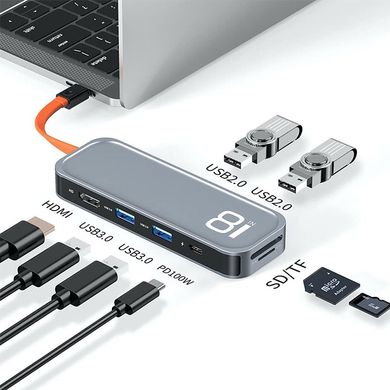 USB Type-C HUB Rock 8 in 1 Type-C to HDMI+RJ45+PD+USB3.0*3+SD/TF Multi-function Docking Station
