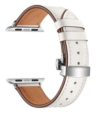 Кожаный ремешок с застежкой-бабочкой для Apple Watch 45/44/42 mm White