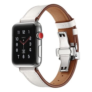 Кожаный ремешок с застежкой-бабочкой для Apple Watch 45/44/42 mm White