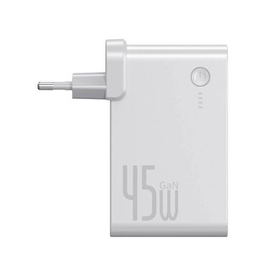 Зарядний пристрій 2 в 1 Baseus Quick Charger & Power Bank GaN Charger USB and USB-C 45W 10000 mAh White
