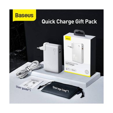 Baseus Quick Charger & Power Bank GaN Charger USB and USB-C 45W 10000 mAh White