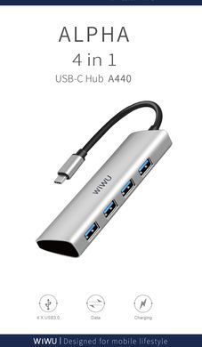 USB-C Хаб Wiwu Alpha 4 в 1 А440 Type-C to 4 USB 3.0