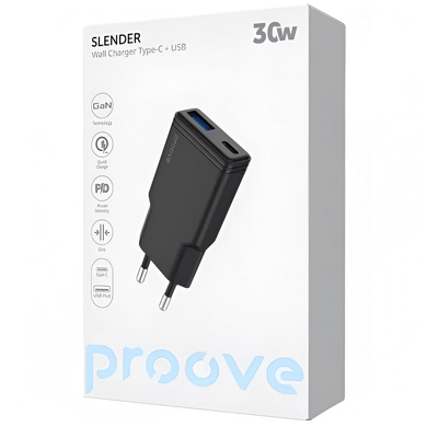 Чорний (30W, Type-C + USB-A, GaN)