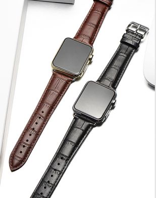 Кожаный ремешок для Apple Watch 45/44/42 mm Crocodile Style - Black
