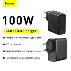 BASEUS GaN2 Fast Charger 1C |1Type-C, QC/PD, 100W, 5A + Type-C to Type-C Cable