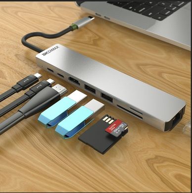 USB Type-C HUB ZAMAX 8-в-1 Type C + USB HUB to HDMI/HDTV + PD + USB C + SD + TF + RJ45