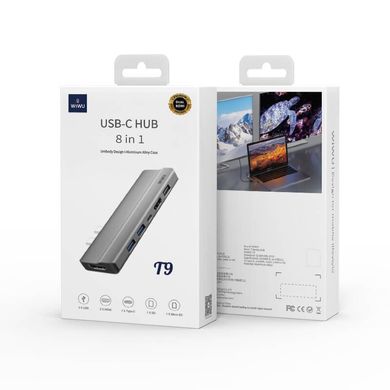 Хаб WIWU T9 Type C 8 in 1 hub - PD Power Delivery, USB Type C, 2 HDMI, Card Reader, 2 USB 3.0, 1 USB 2.0