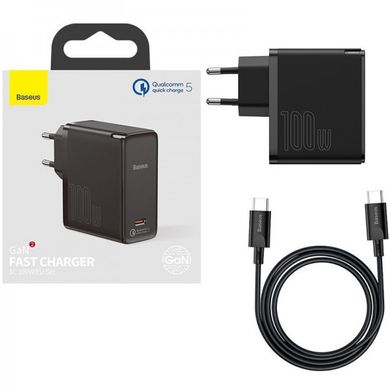 Зарядное устройство BASEUS GaN2 Fast Charger 1C |1Type-C, QC/PD, 100W, 5A + Type-C to Type-C Cable