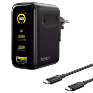 Зарядний пристрій 100W Baseus PicoGo AE21 GaN з дисплеєм, 2&times;USB-C + USB-A, EU &mdash; E0121B00