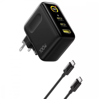 Зарядний пристрій 100W Baseus PicoGo AE21 GaN з дисплеєм, 2&times;USB-C + USB-A, EU &mdash; E0121B00