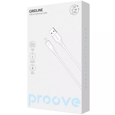 Кабель USB-A &mdash; Lightning 1 м 2,4A Proove GridLine для iPhone, білий &mdash; CCGL12001102