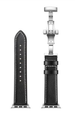 Кожаный ремешок с застежкой-бабочкой для Apple Watch 41/40/38 mm Black