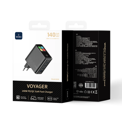 140W GaN Charger WiWU with Display, 4 Ports USB-C + USB-A