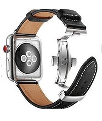 Leather Loop with butterfly clasp for Apple Watch 45/44/42 mm Black