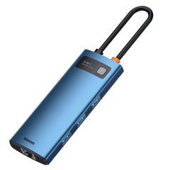 USB Type-C Хаб 6 in 1 Baseus Metal Gleam Series, USB-C to 3x USB 3.0 + HDMI + PD + RJ45 Blue
