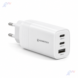 Мережевий зарядний пристрій 67W ASOMETECH GaN 2&times;USB-C + USB-A PD/QC/PPS REC-6701 &mdash; Білий