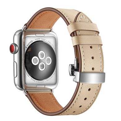 Кожаный ремешок с застежкой-бабочкой для Apple Watch 41/40/38 mm Beige